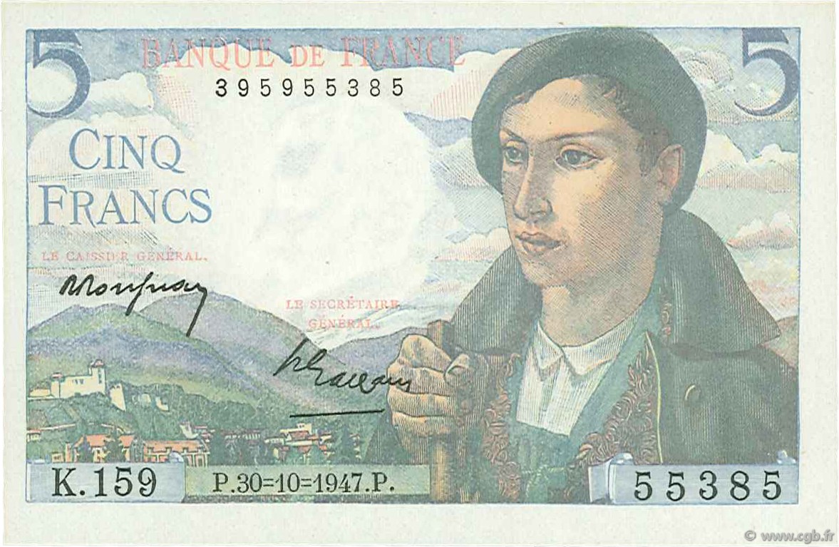 5 Francs BERGER FRANKREICH  1947 F.05.07a fST+