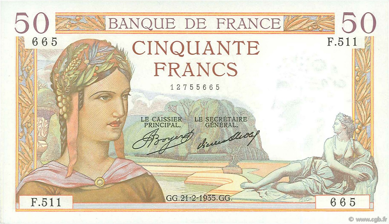 50 Francs CÉRÈS FRANCIA  1935 F.17.04 SPL+