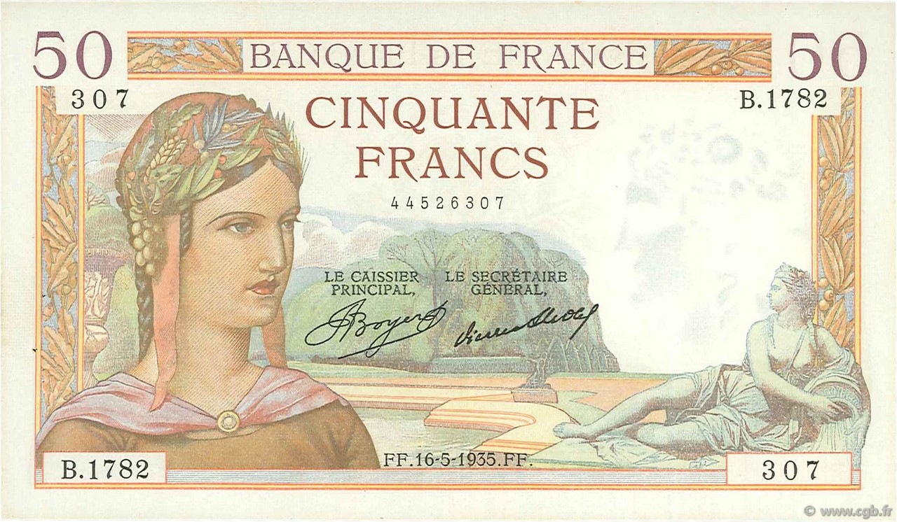 50 Francs CÉRÈS FRANCE  1935 F.17.09 XF+