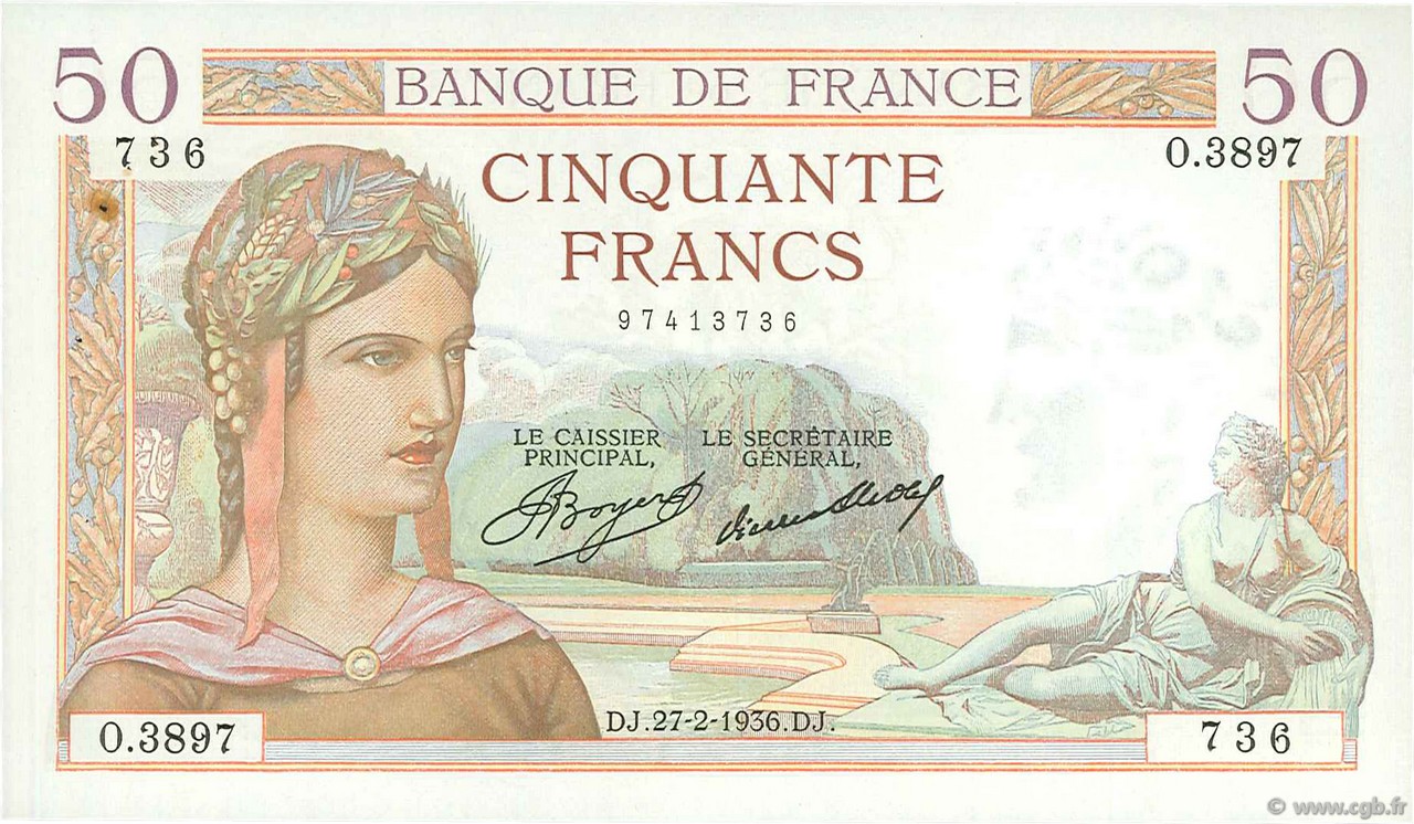 50 Francs CÉRÈS FRANCE  1936 F.17.22 SUP
