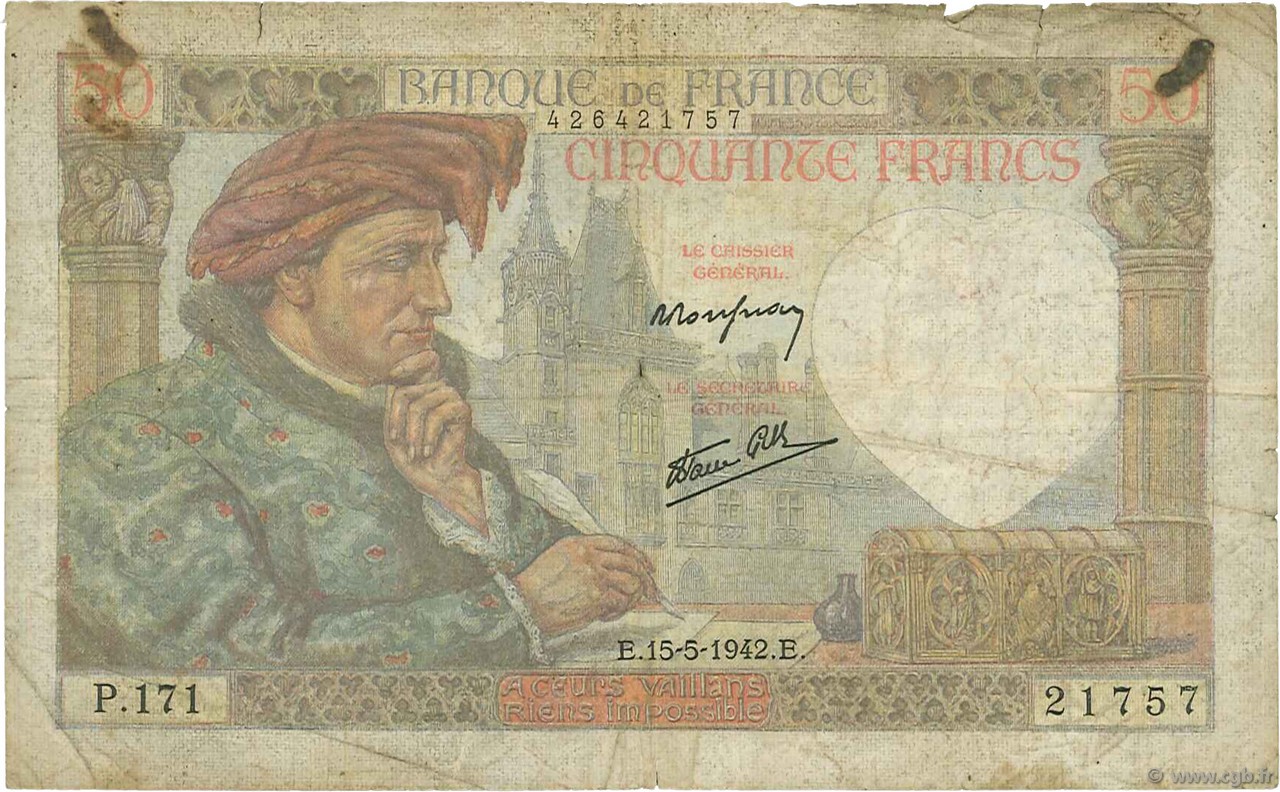 50 Francs JACQUES CŒUR FRANCIA  1942 F.19.20 RC