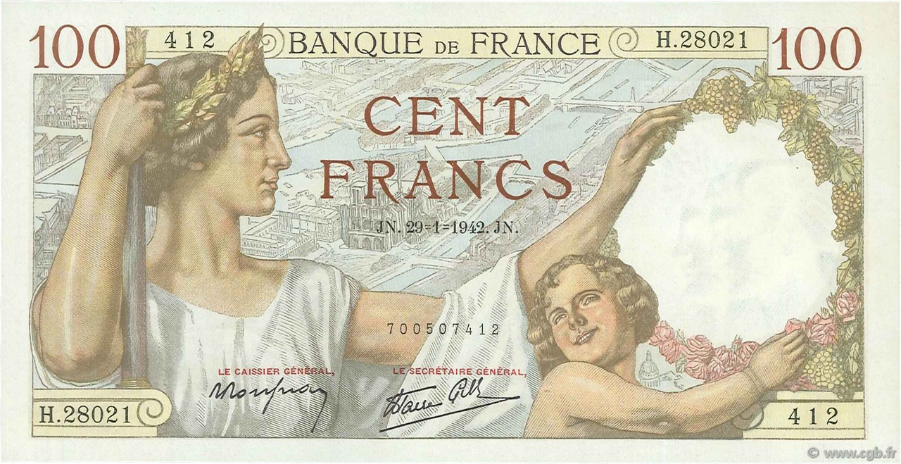 100 Francs SULLY FRANCIA  1942 F.26.65 FDC