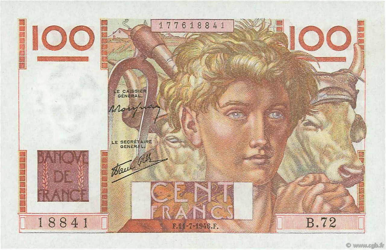 100 Francs JEUNE PAYSAN FRANCE  1946 F.28.06 UNC