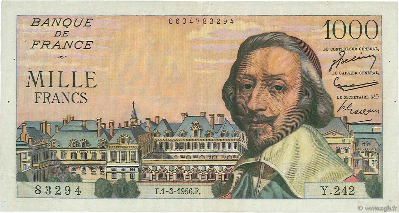 1000 Francs RICHELIEU FRANCIA  1956 F.42.19 BB