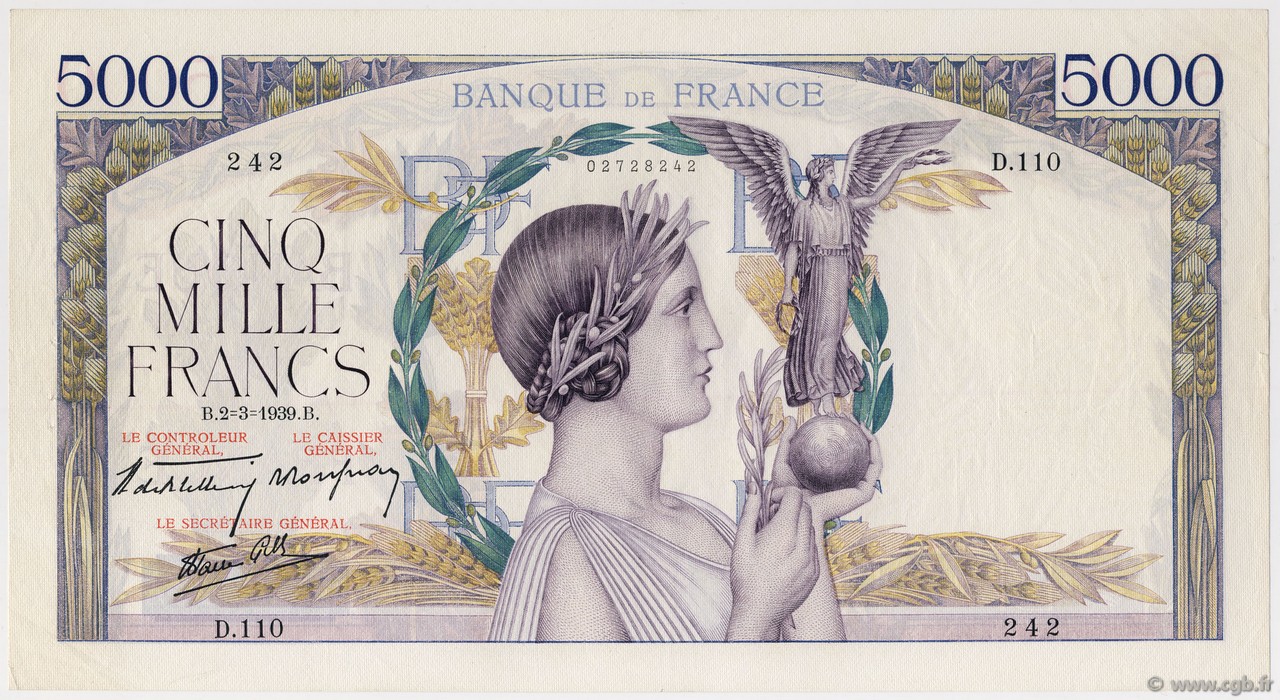 5000 Francs VICTOIRE Impression à plat FRANCE  1939 F.46.03 SUP à SPL