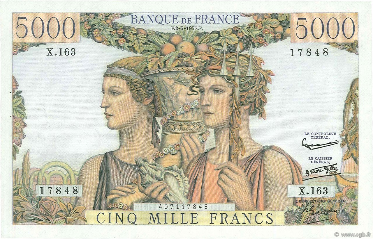 5000 Francs TERRE ET MER FRANKREICH  1957 F.48.14 fST