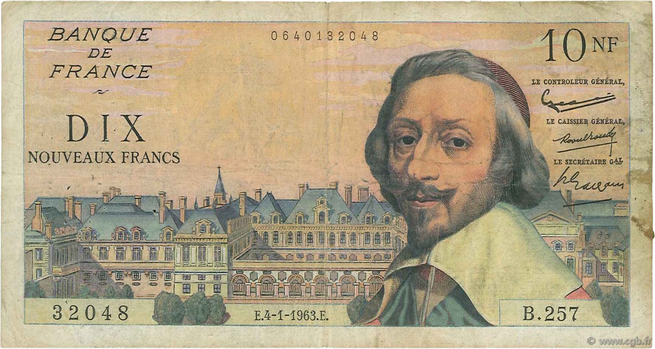 10 Nouveaux Francs RICHELIEU FRANCIA  1963 F.57.22 RC+