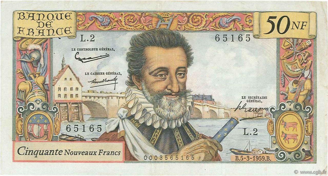 50 Nouveaux Francs HENRI IV FRANCIA  1959 F.58.01 BB
