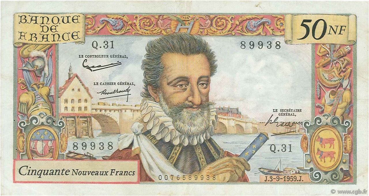 50 Nouveaux Francs HENRI IV FRANCIA  1959 F.58.03 q.SPL