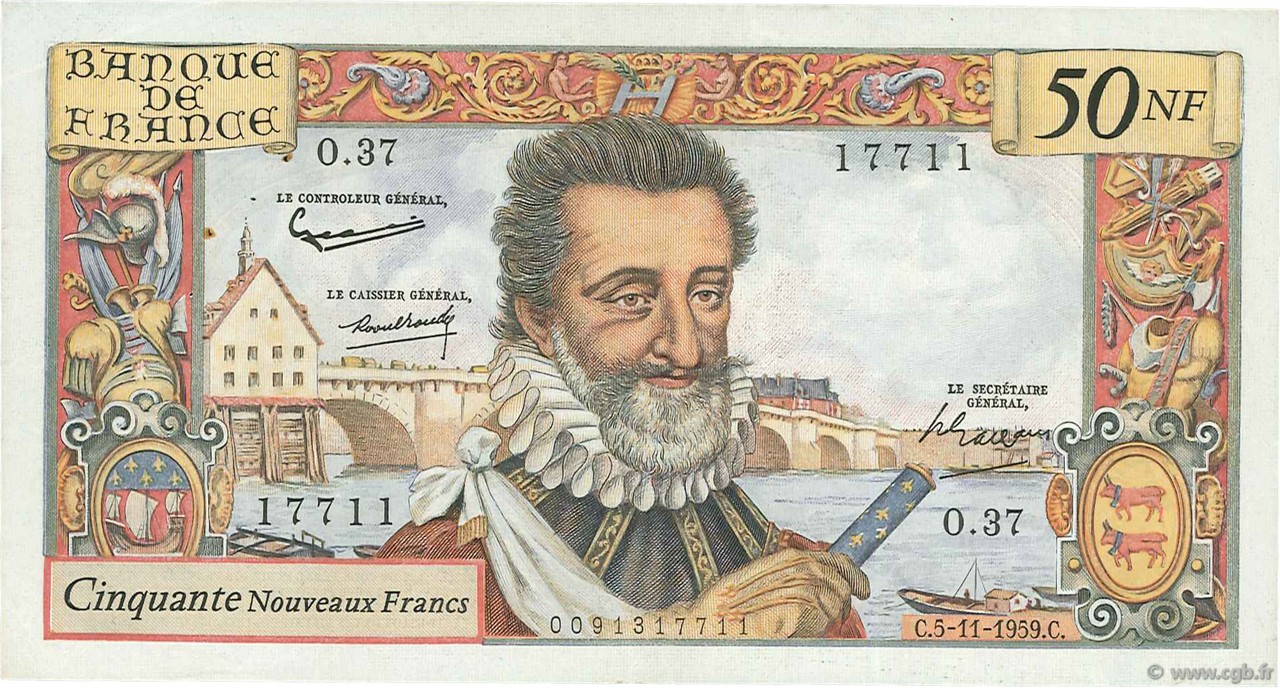 50 Nouveaux Francs HENRI IV FRANCIA  1959 F.58.04 q.SPL
