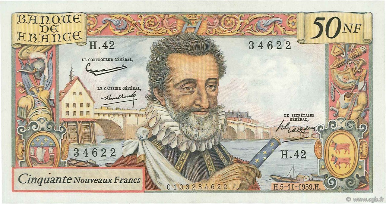 50 Nouveaux Francs HENRI IV FRANCIA  1959 F.58.04 SPL+