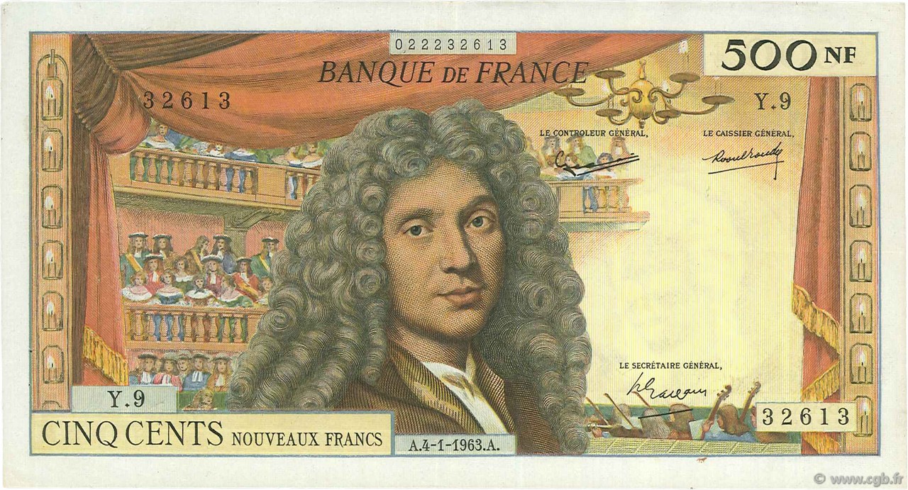 500 Nouveaux Francs MOLIÈRE FRANCIA  1963 F.60.04 MBC+