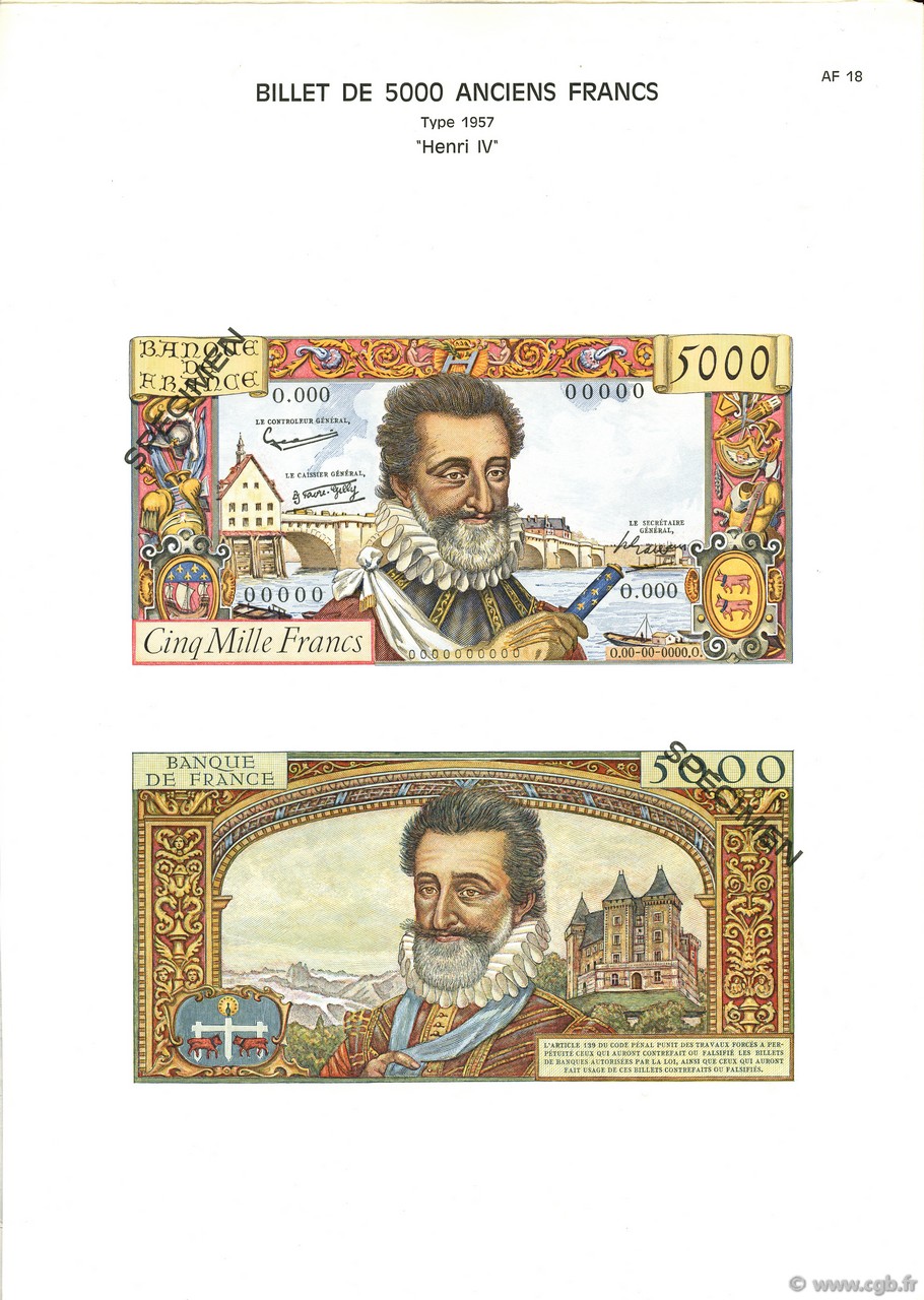 5000 Francs HENRI IV FRANCE  1975 F.49pl UNC