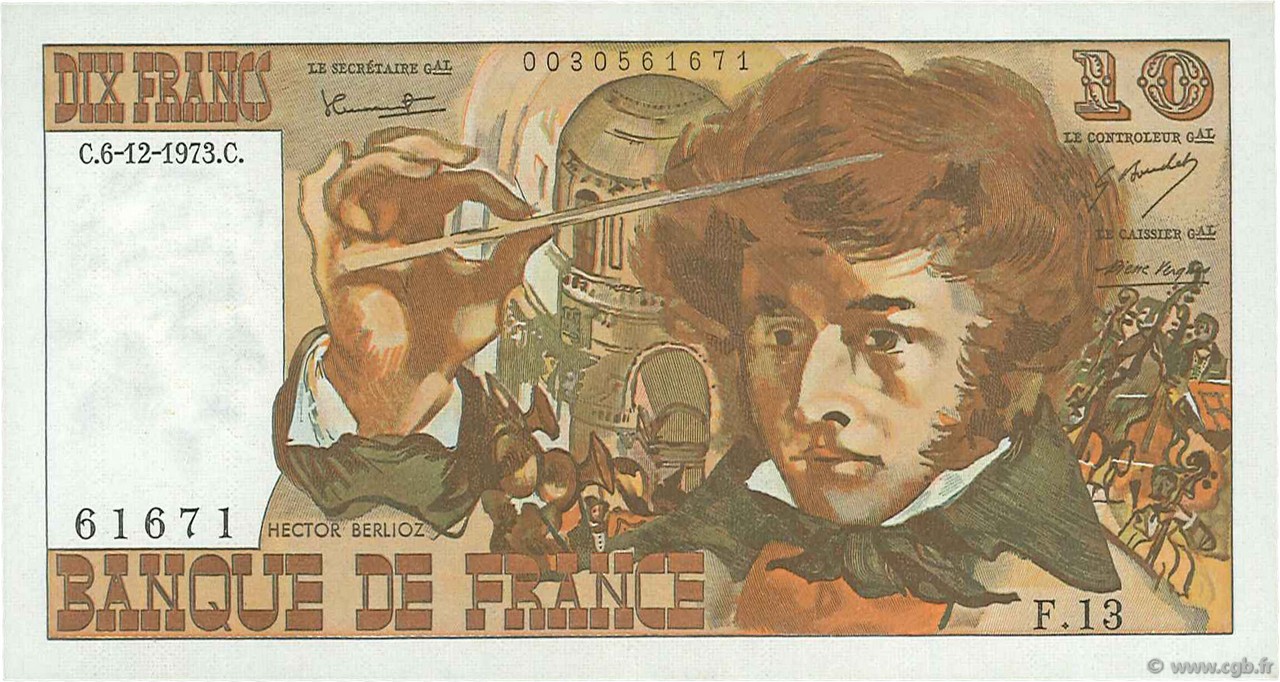 10 Francs BERLIOZ FRANCIA  1973 F.63.02 EBC