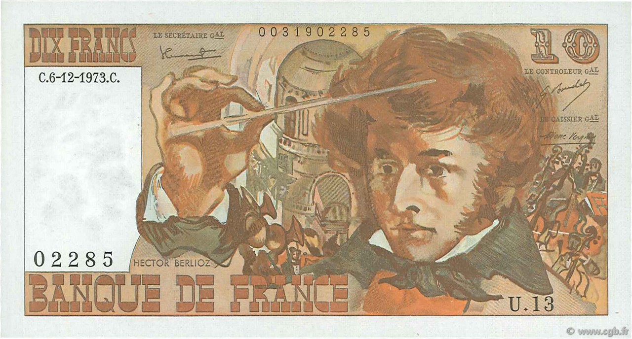 10 Francs BERLIOZ FRANKREICH  1973 F.63.02 fST