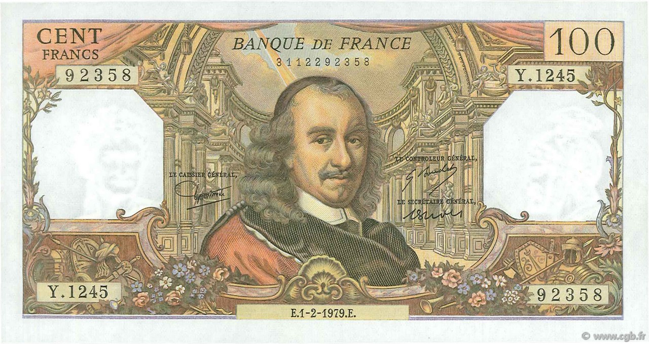 100 Francs CORNEILLE FRANCIA  1979 F.65.65 q.FDC