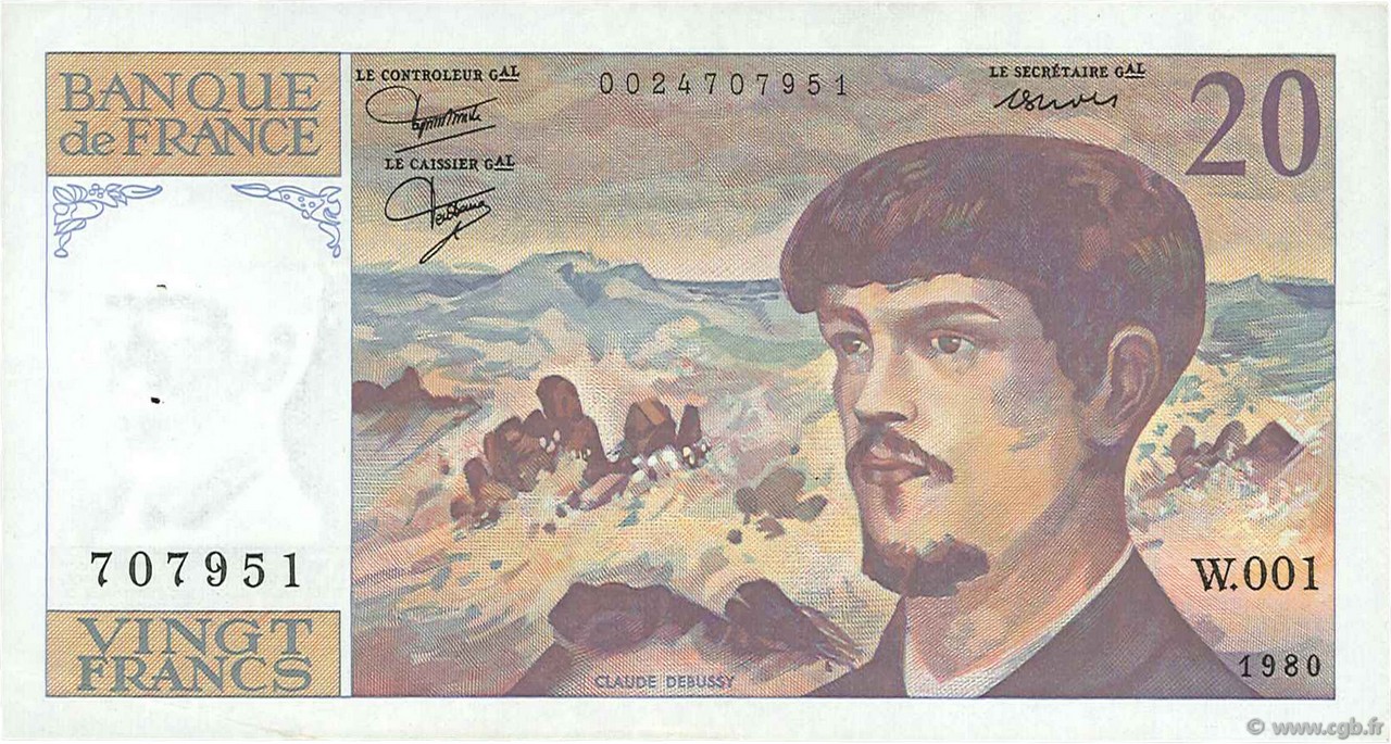 20 Francs DEBUSSY FRANKREICH  1980 F.66.01W1 fVZ