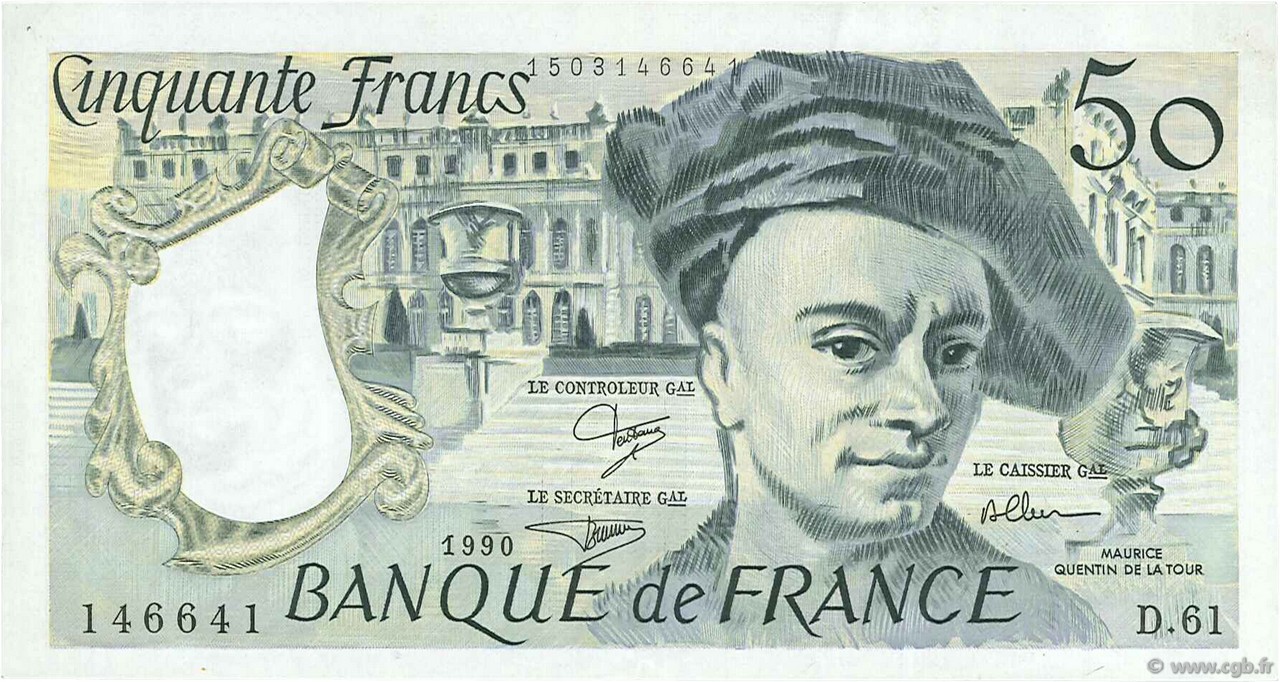 50 Francs QUENTIN DE LA TOUR FRANCE  1990 F.67.16 XF