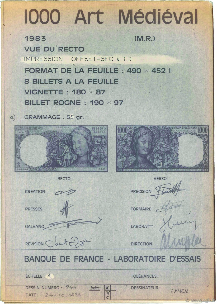 1000 Francs ART MÉDIÉVAL FRANCE  1983 NE.1983.01 XF