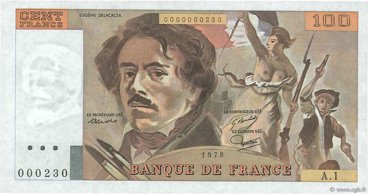 100 Francs DELACROIX FRANKREICH  1978 F.68.01A1 fST+