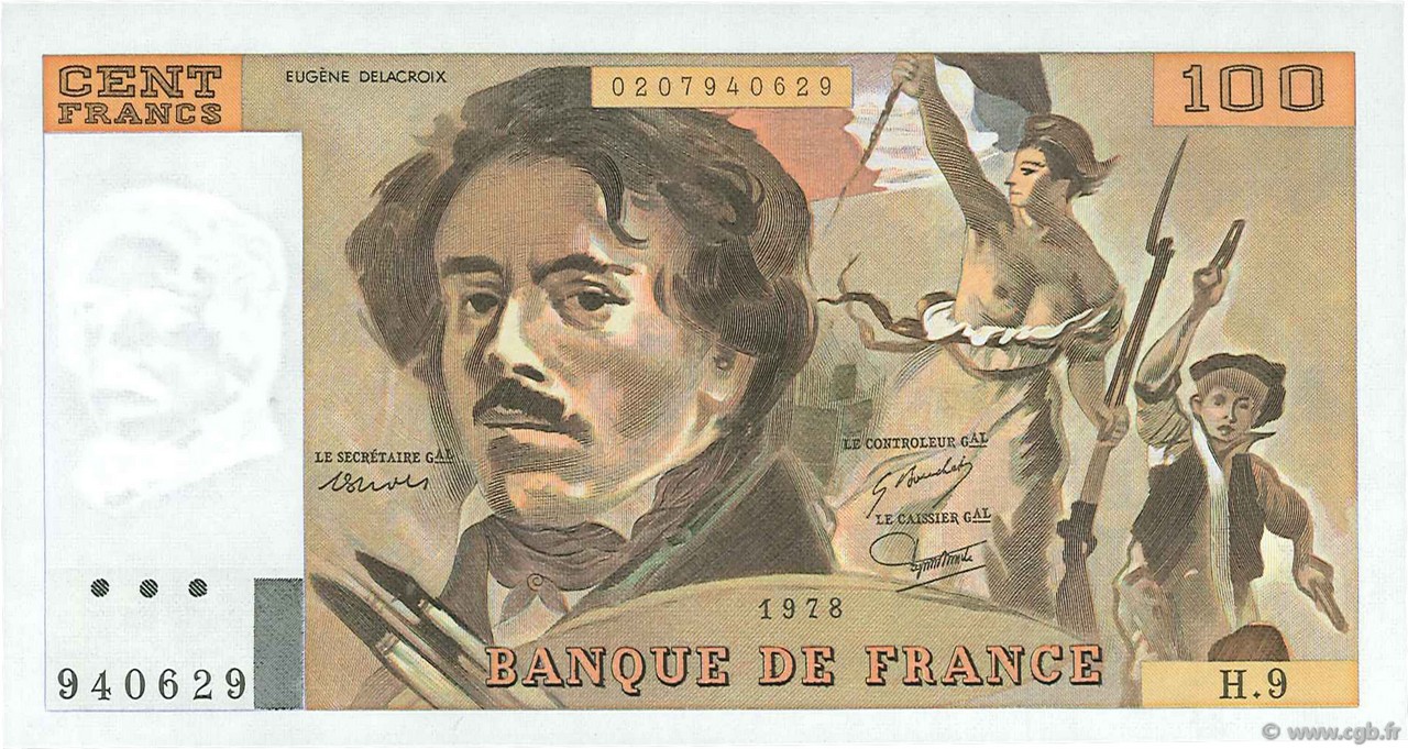 100 Francs DELACROIX modifié FRANCIA  1978 F.69.01g FDC