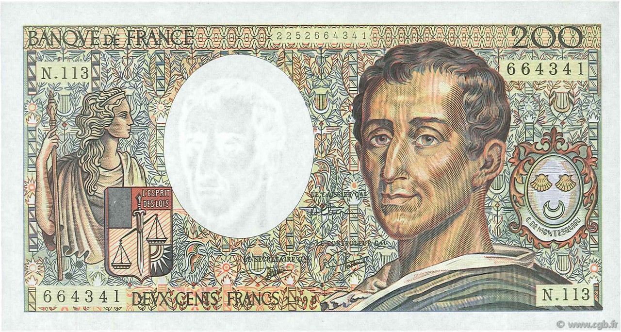 200 Francs MONTESQUIEU FRANCIA  1990 F.70.10c SC+