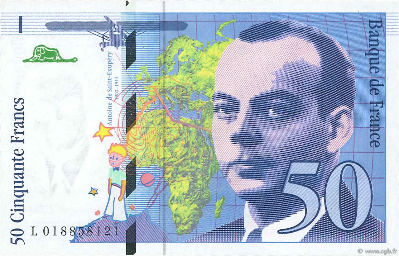 50 Francs SAINT-EXUPÉRY modifié FRANCIA  1994 F.73.01c FDC
