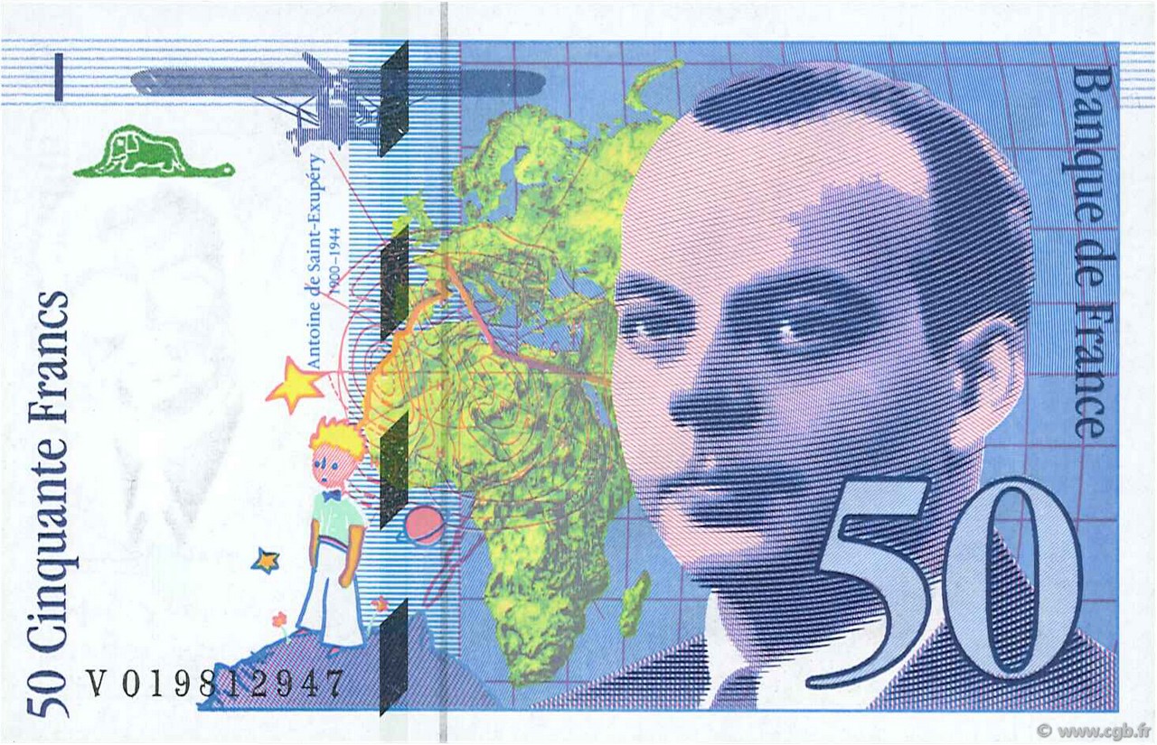 50 Francs SAINT-EXUPÉRY modifié FRANCIA  1994 F.73.01d FDC