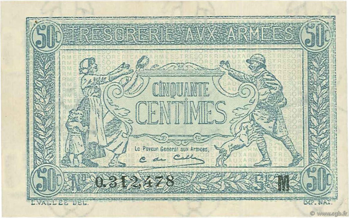 50 Centimes TRÉSORERIE AUX ARMÉES 1917 FRANCIA  1917 VF.01.13 SPL+