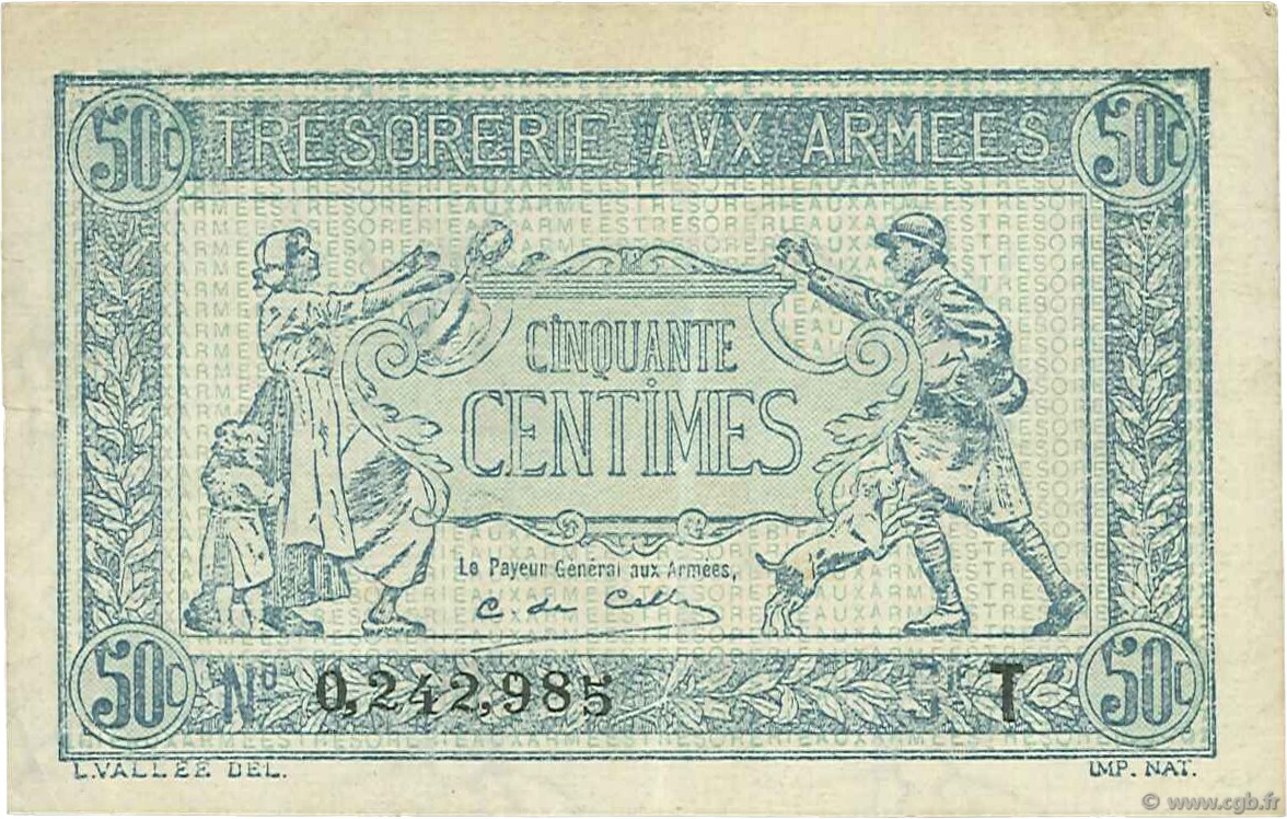 50 Centimes TRÉSORERIE AUX ARMÉES 1919 FRANKREICH  1919 VF.02.03 fVZ
