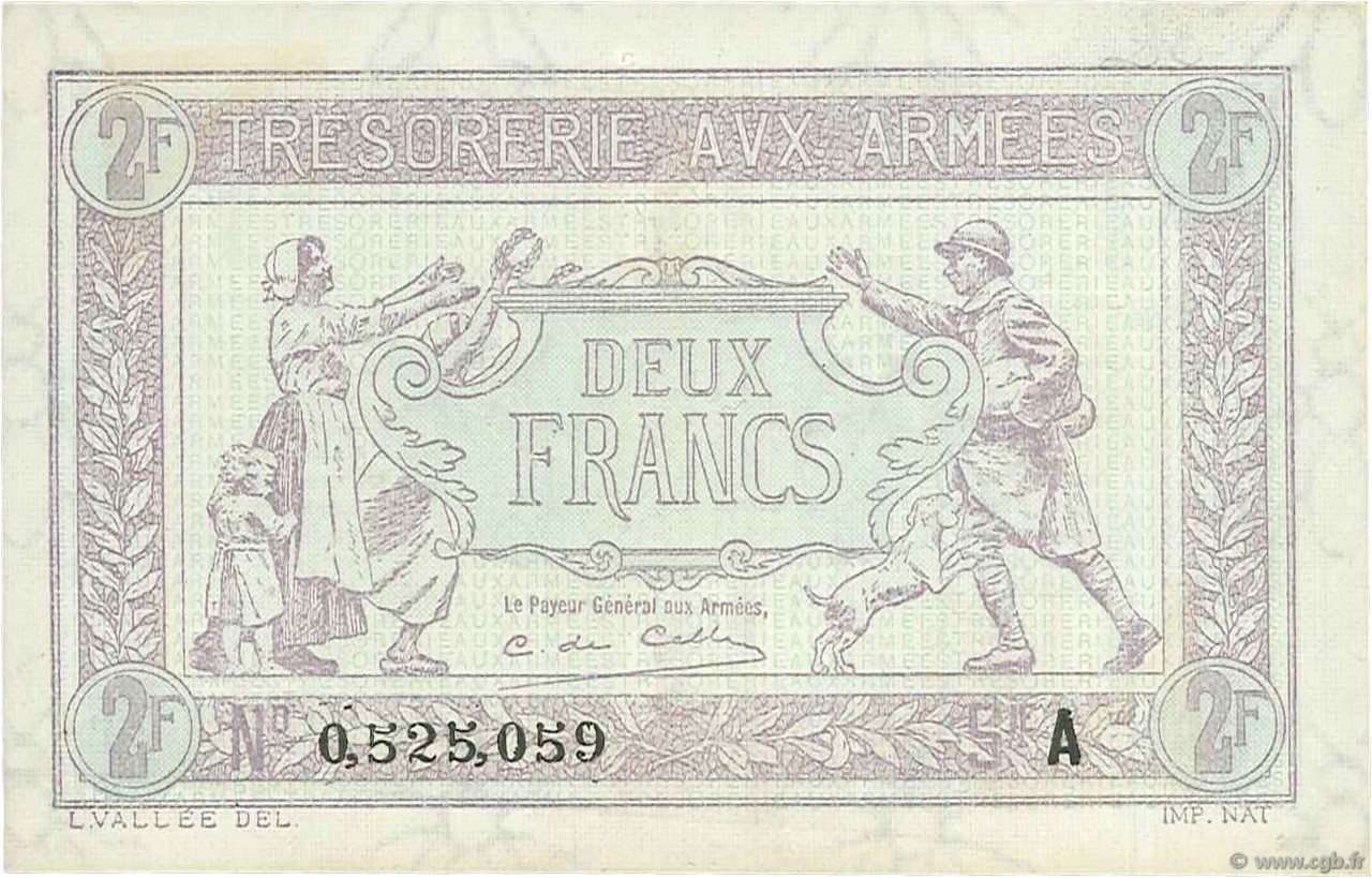 2 Francs TRÉSORERIE AUX ARMÉES FRANKREICH  1917 VF.05.01 fST+