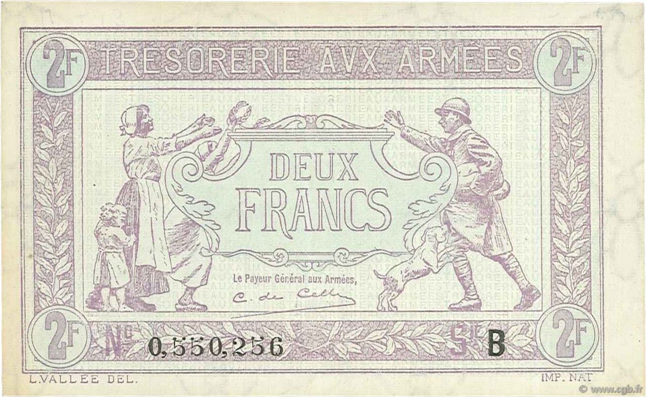 2 Francs TRÉSORERIE AUX ARMÉES FRANCIA  1917 VF.05.02 SPL+
