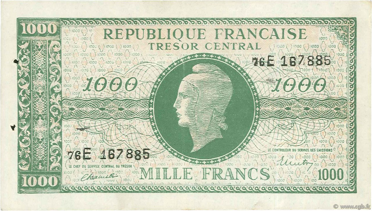 1000 Francs MARIANNE THOMAS DE LA RUE Faux FRANCE  1945 VF.13.02 XF