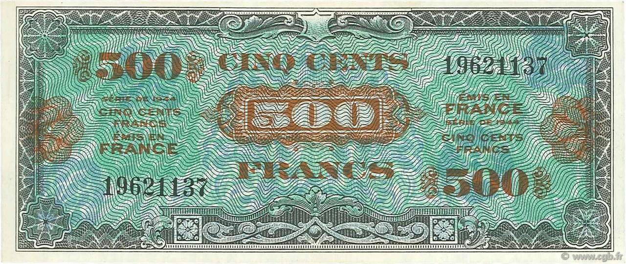 500 Francs DRAPEAU FRANCIA  1944 VF.21.01 AU