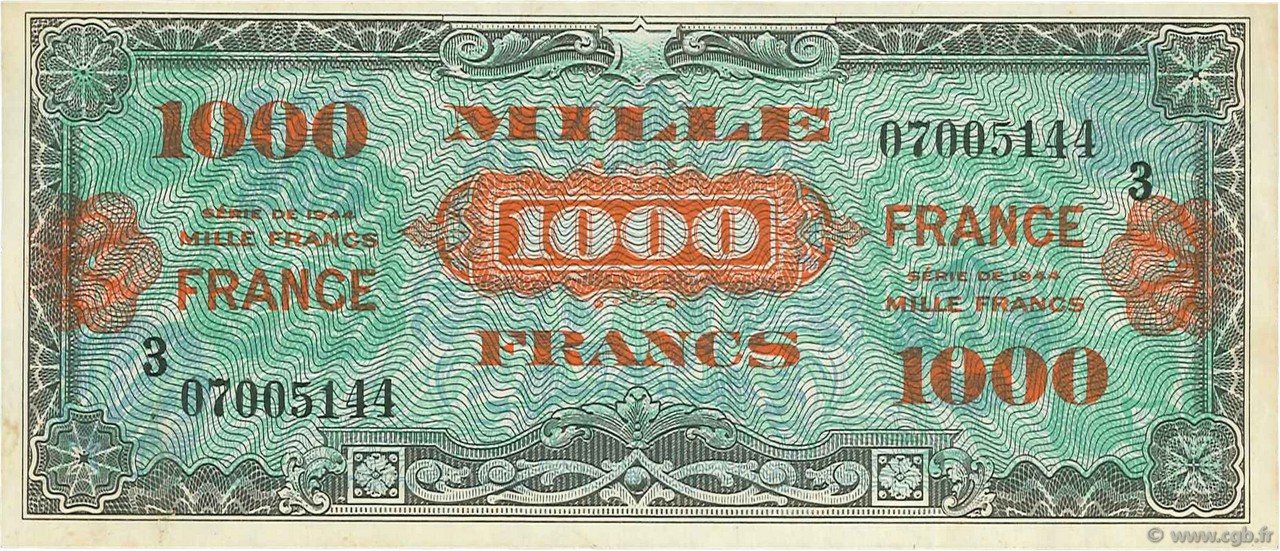 1000 Francs FRANCE FRANCE  1945 VF.27.03 XF+