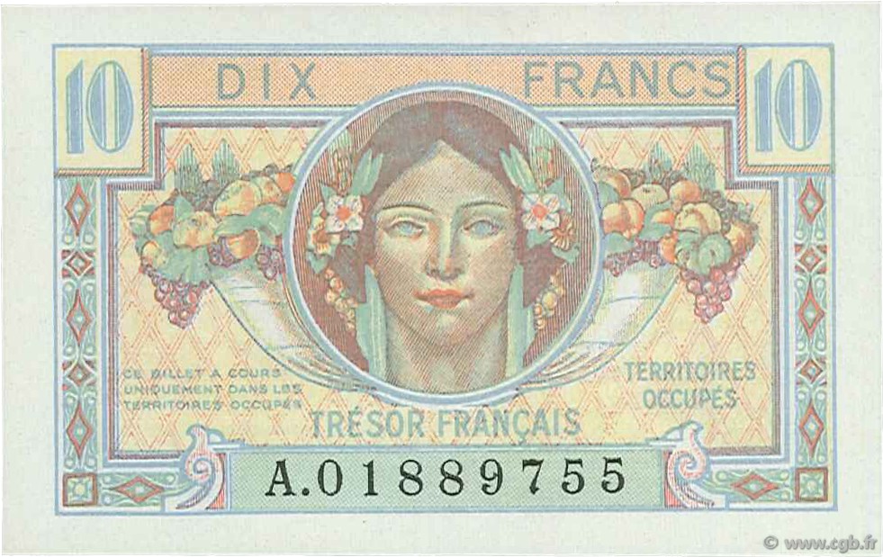 10 Francs TRÉSOR FRANÇAIS FRANKREICH  1947 VF.30.01 ST