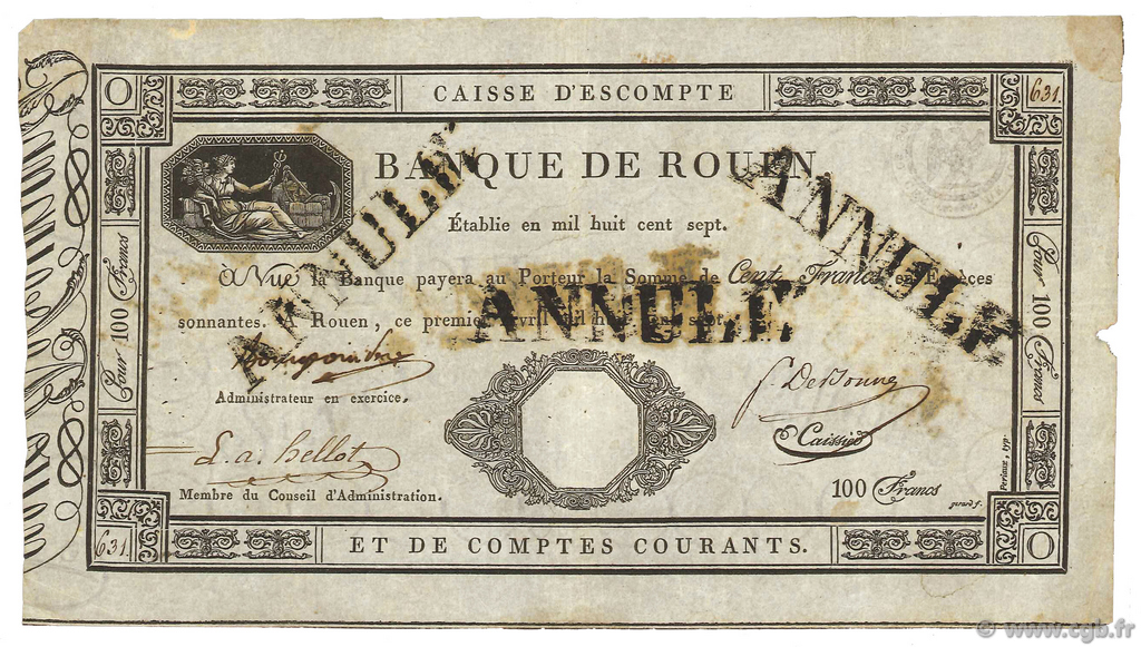 100 Francs Banque de Rouen FRANCIA  1807 PS.177 BC