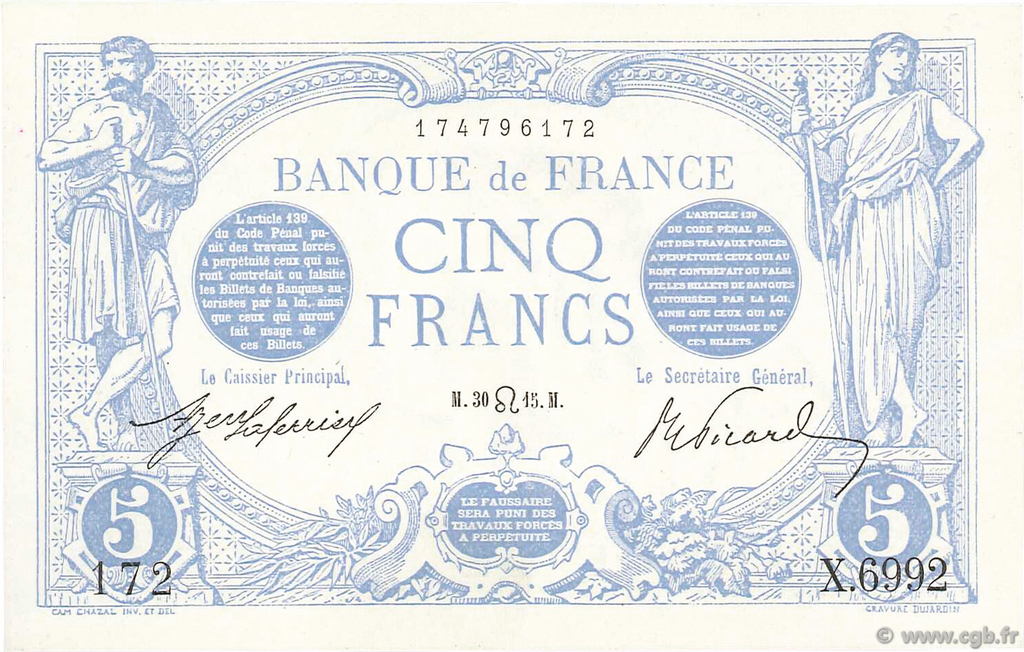 5 Francs BLEU FRANCE  1915 F.02.29 UNC