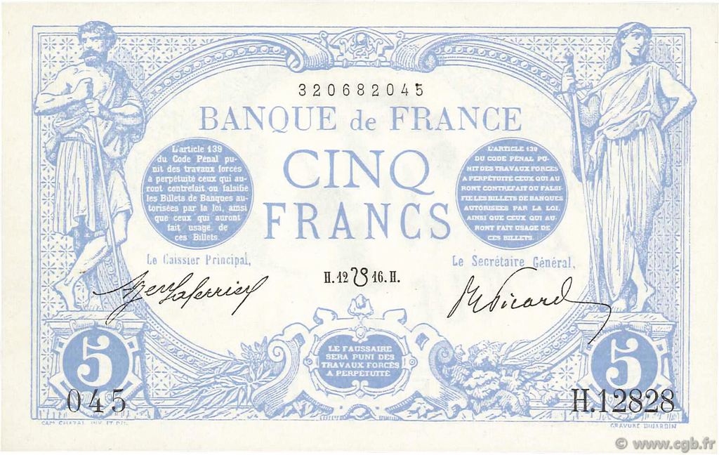 5 Francs BLEU lion inversé FRANKREICH  1917 F.02bis.04 fST