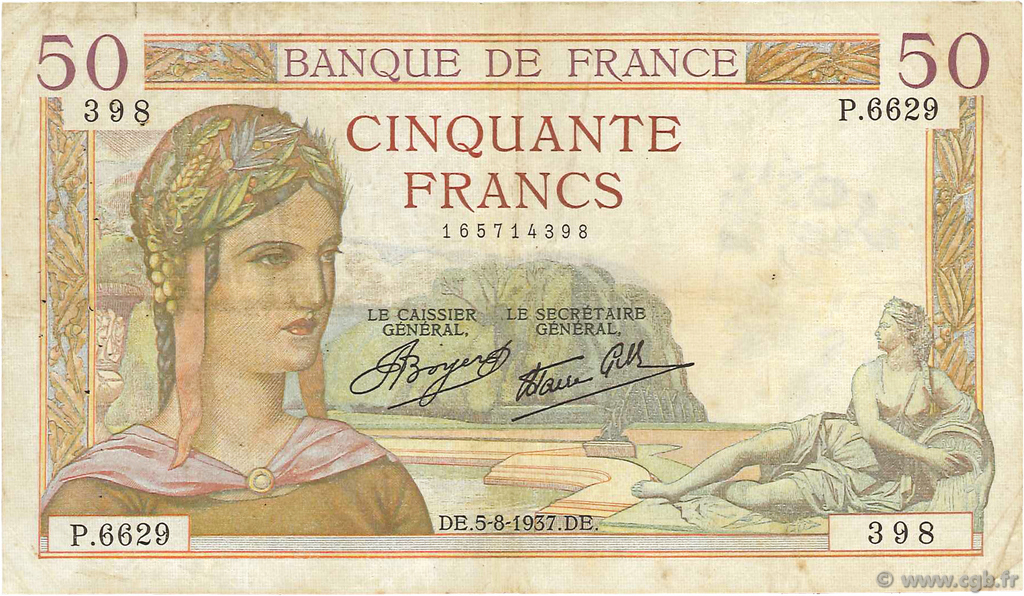 50 Francs CÉRÈS modifié FRANCIA  1937 F.18.01 MB