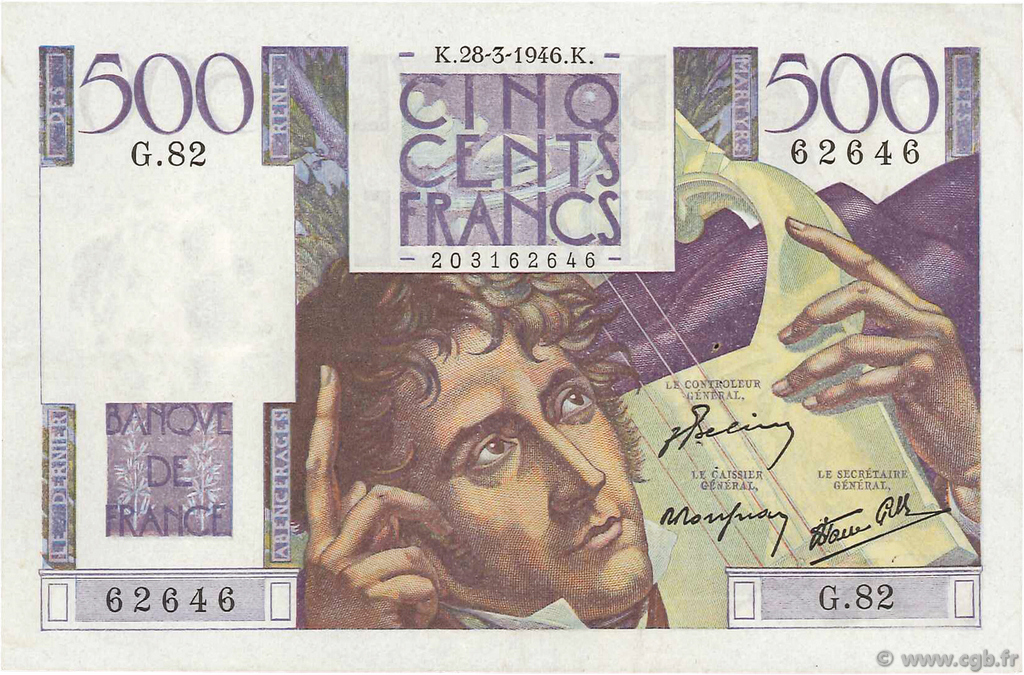 500 Francs CHATEAUBRIAND FRANKREICH  1946 F.34.05 fVZ