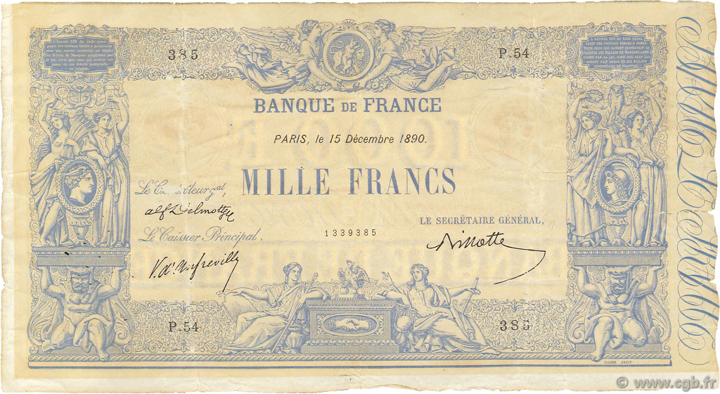 1000 Francs BLEU ET ROSE FRANCIA  1890 F.36.02 q.BB