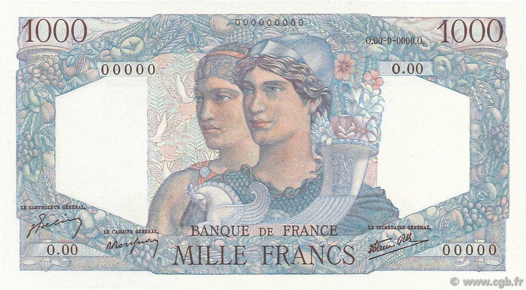 1000 Francs MINERVE ET HERCULE FRANCIA  1945 F.41.00Ed2 FDC