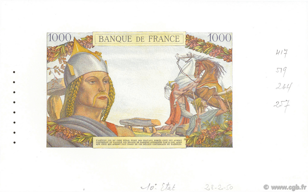 1000 Francs VOLONTAIRES DE 92 FRANCE  1950 NE.1950.20 UNC