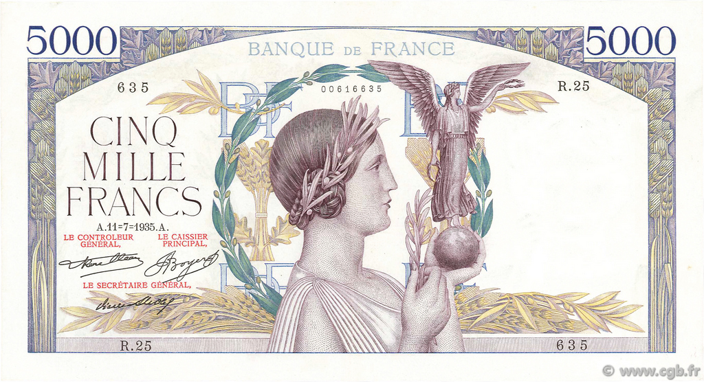 5000 Francs VICTOIRE FRANCE  1935 F.44.03 XF
