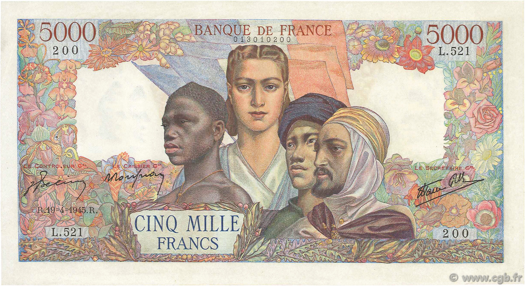 5000 Francs EMPIRE FRANçAIS FRANCIA  1945 F.47.22 EBC+