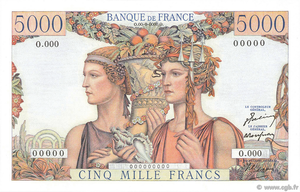 5000 Francs TERRE ET MER FRANKREICH  1949 F.48.00Ed2 ST