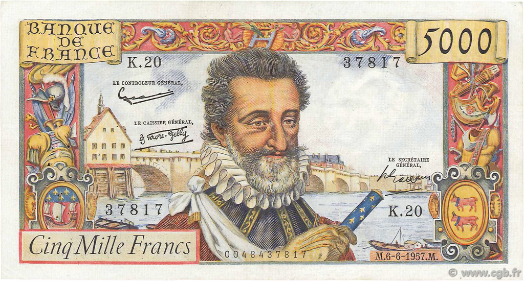 5000 Francs HENRI IV FRANKREICH  1957 F.49.02 SS