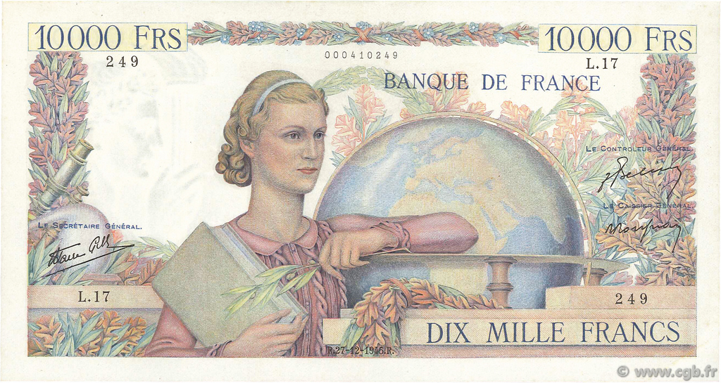 10000 Francs GÉNIE FRANÇAIS FRANCIA  1945 F.50.01 EBC