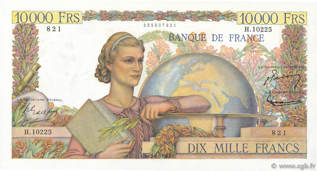 10000 Francs GÉNIE FRANÇAIS FRANKREICH  1956 F.50.78 VZ+